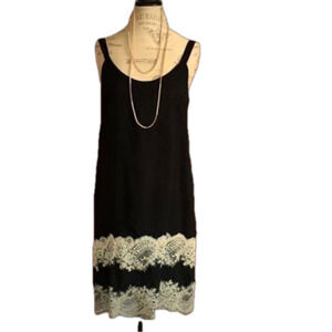 Bobeau Black With Cream Lace Trim Slip Mini Dress Size Small